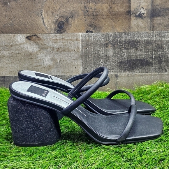 New Dolce Vita Block Heel Sandals Strappy Slide Black Glitter 8.5 - Picture 3 of 9